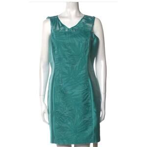 Lafayette 148 New York Sz 6 Teal Leaf Floral Embroidered Silk Sheath Dress (V1